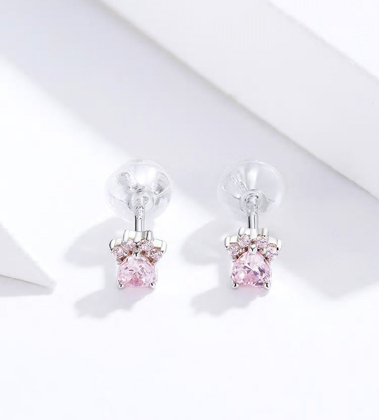 Sterling Silver Pet Paw Stud Hypoallergenic Earrings
