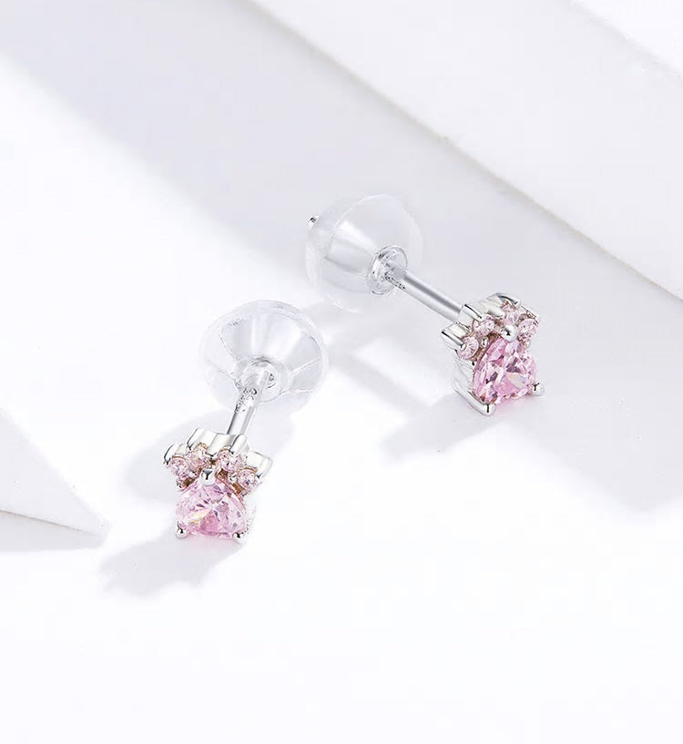 Sterling Silver Pet Paw Stud Hypoallergenic Earrings