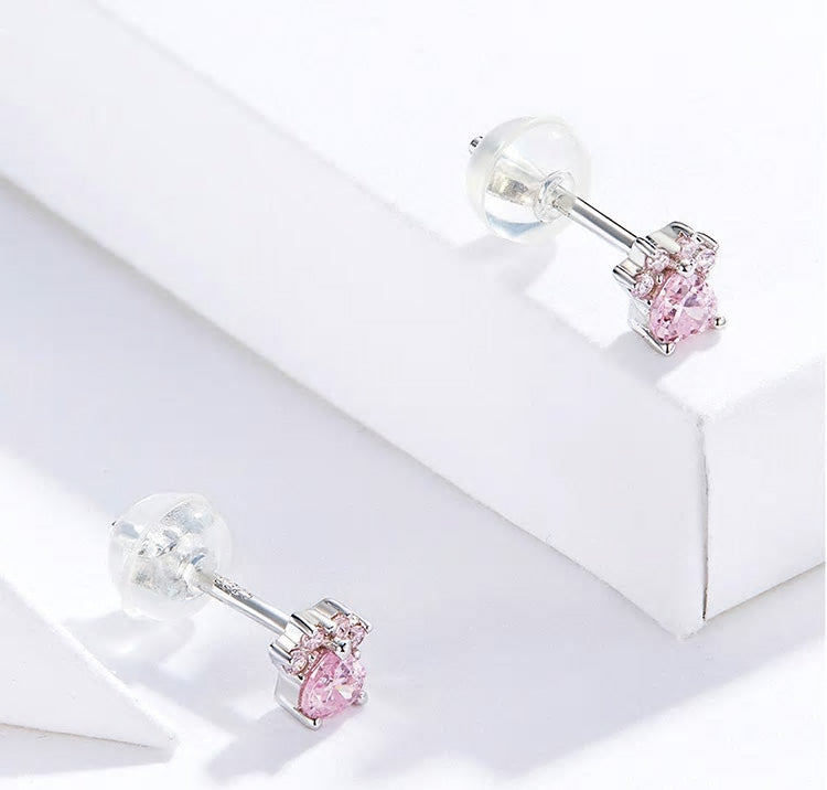 Sterling Silver Pet Paw Stud Hypoallergenic Earrings