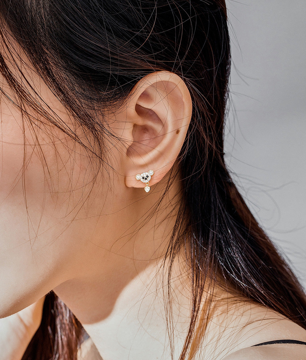 Sterling Silver Cute Bear Stud Hypoallergenic Earrings