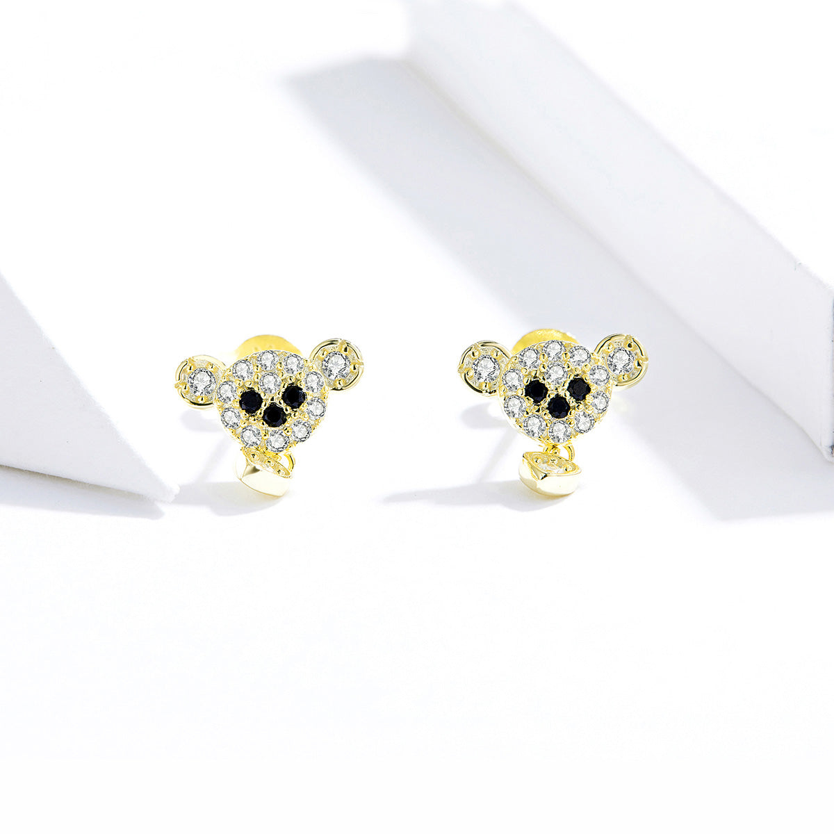 Sterling Silver Cute Bear Stud Hypoallergenic Earrings