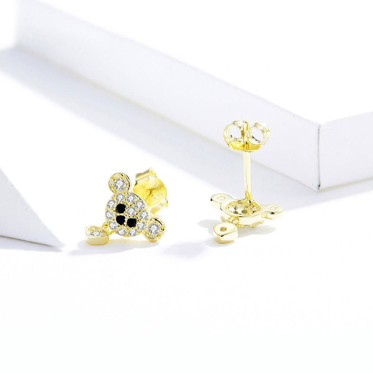 Sterling Silver Cute Bear Stud Hypoallergenic Earrings