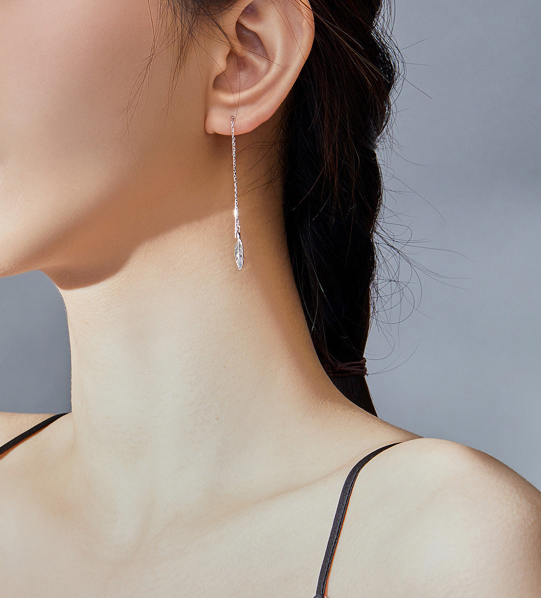 Sterling Silver Feather Threader Hypoallergenic Earrings