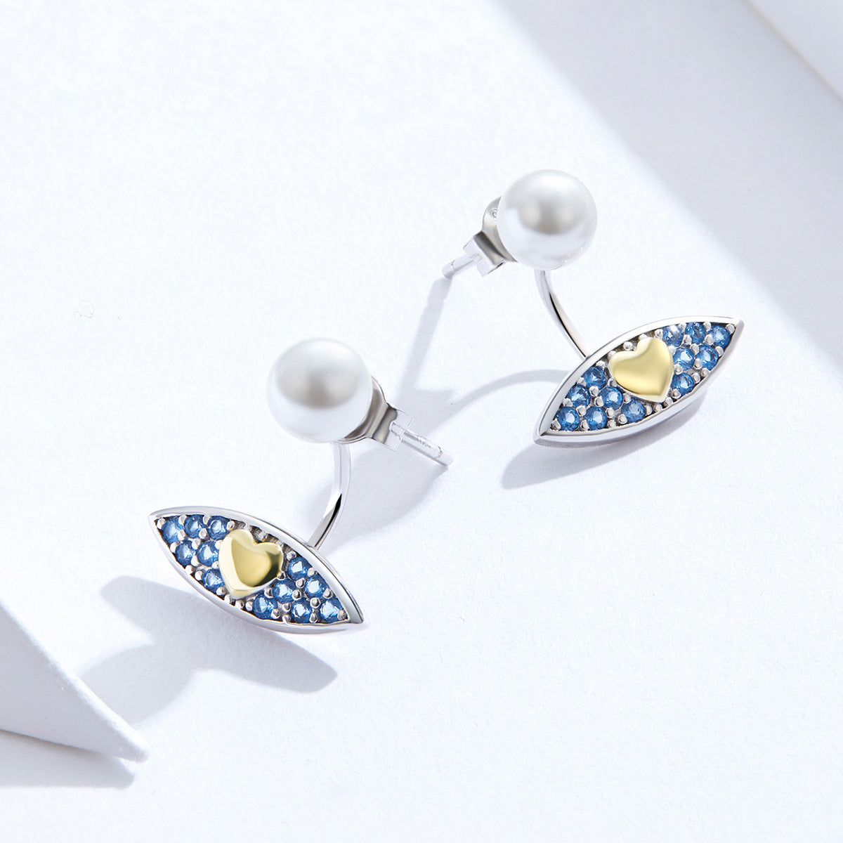 Sterling Silver Love Eye Pearl Stud Hypoallergenic Earrings