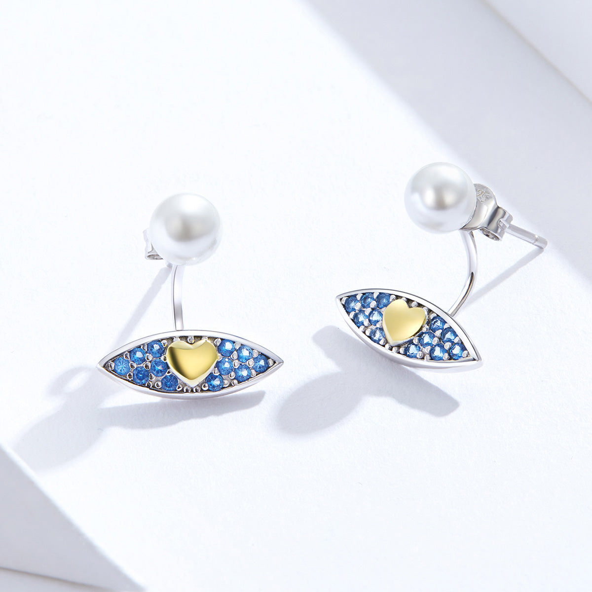 Sterling Silver Love Eye Pearl Stud Hypoallergenic Earrings
