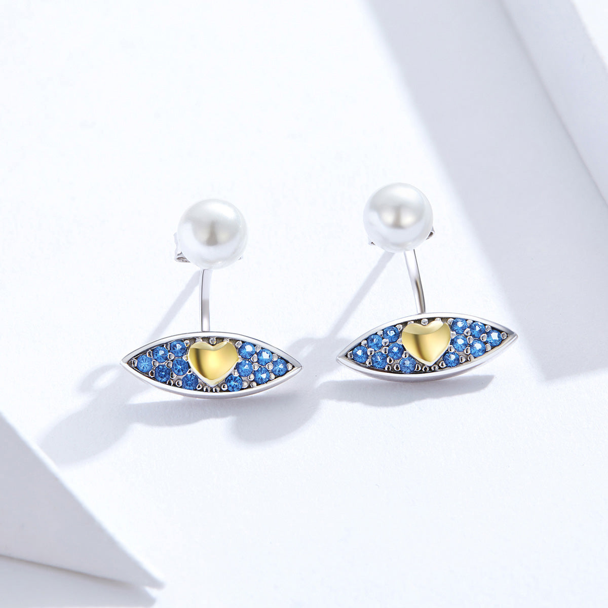 Sterling Silver Love Eye Pearl Stud Hypoallergenic Earrings