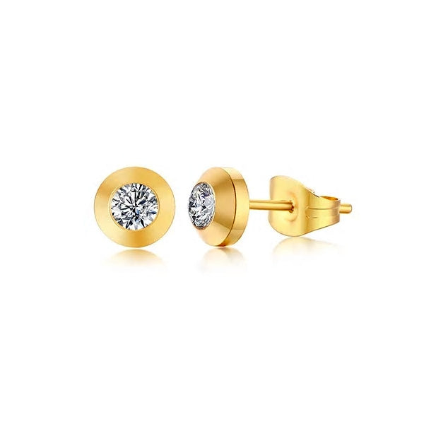 Stainless Steel Little Cubic Zirconia Round Stud Earrings