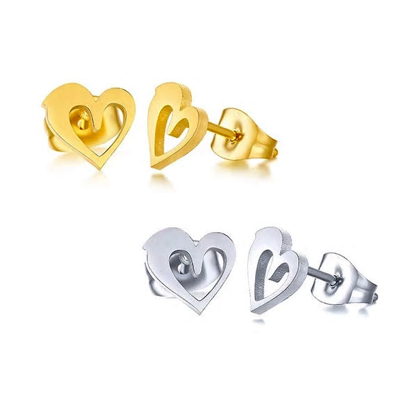 Stainless Steel Little Dolphin Heart Stud Earrings