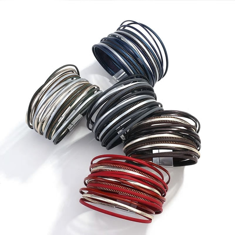 5 Colours Slim Leather Multilayer Bracelet