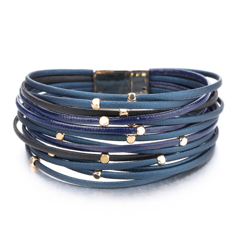 Multilayer Leather Bracelet With Metal Beads