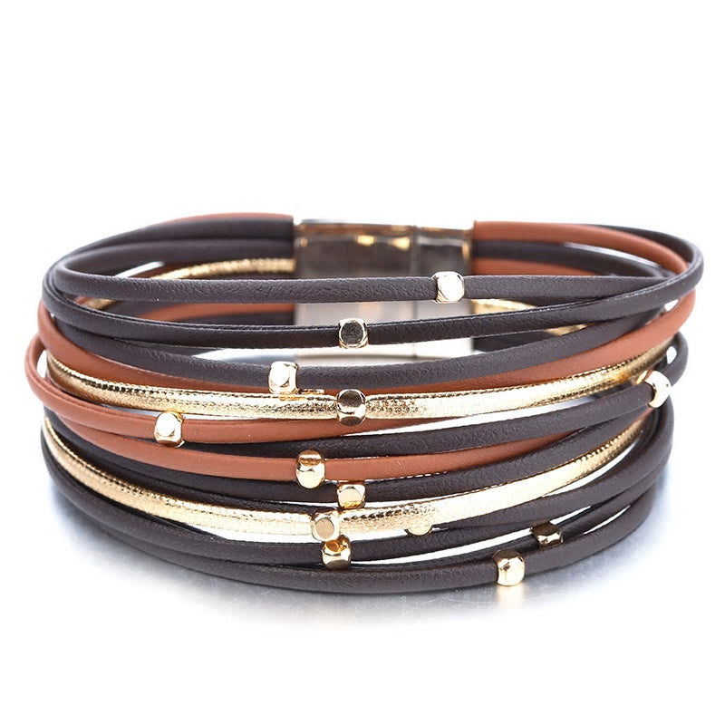 Multilayer Leather Bracelet With Metal Beads