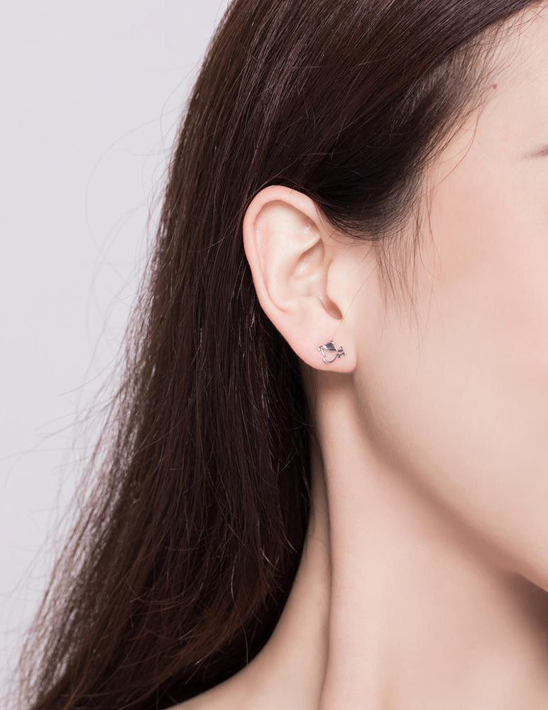 Sterling Silver Dog & Bone Stud Hypoallergenic Earrings