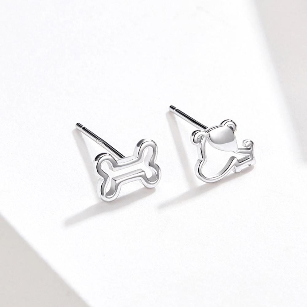 Sterling Silver Dog & Bone Stud Hypoallergenic Earrings