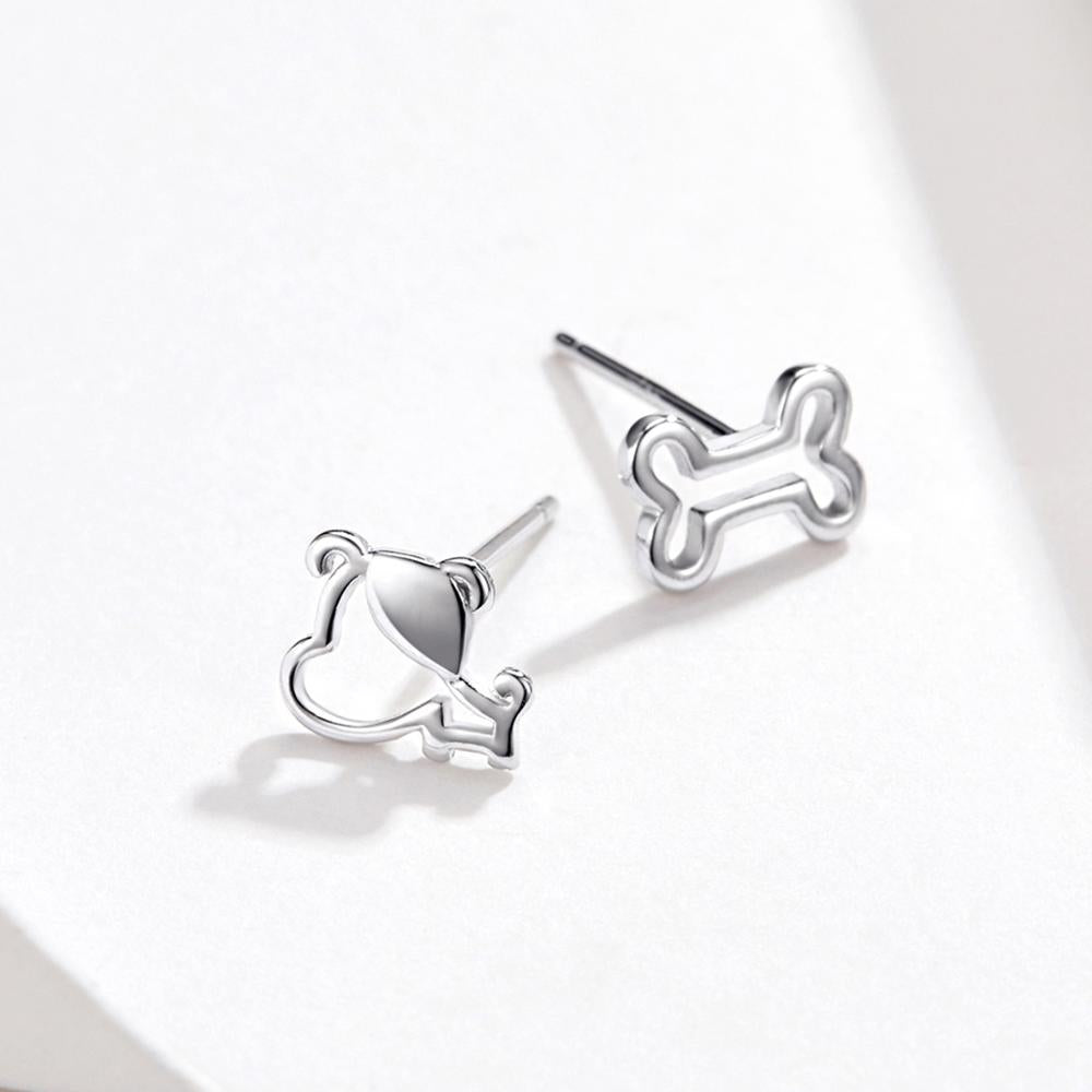 Sterling Silver Dog & Bone Stud Hypoallergenic Earrings