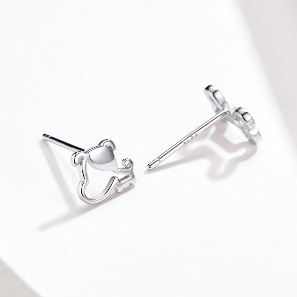 Sterling Silver Dog & Bone Stud Hypoallergenic Earrings