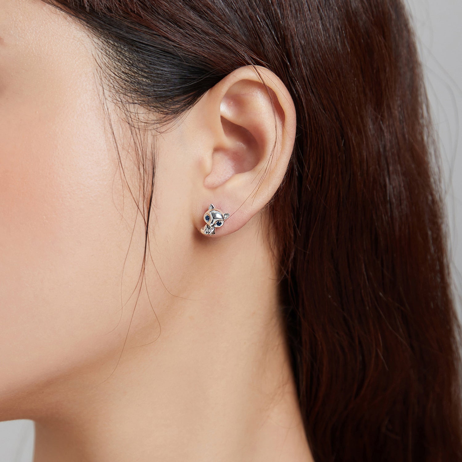 Sterling Silver Cute Fox Stud Hypoallergenic Earrings
