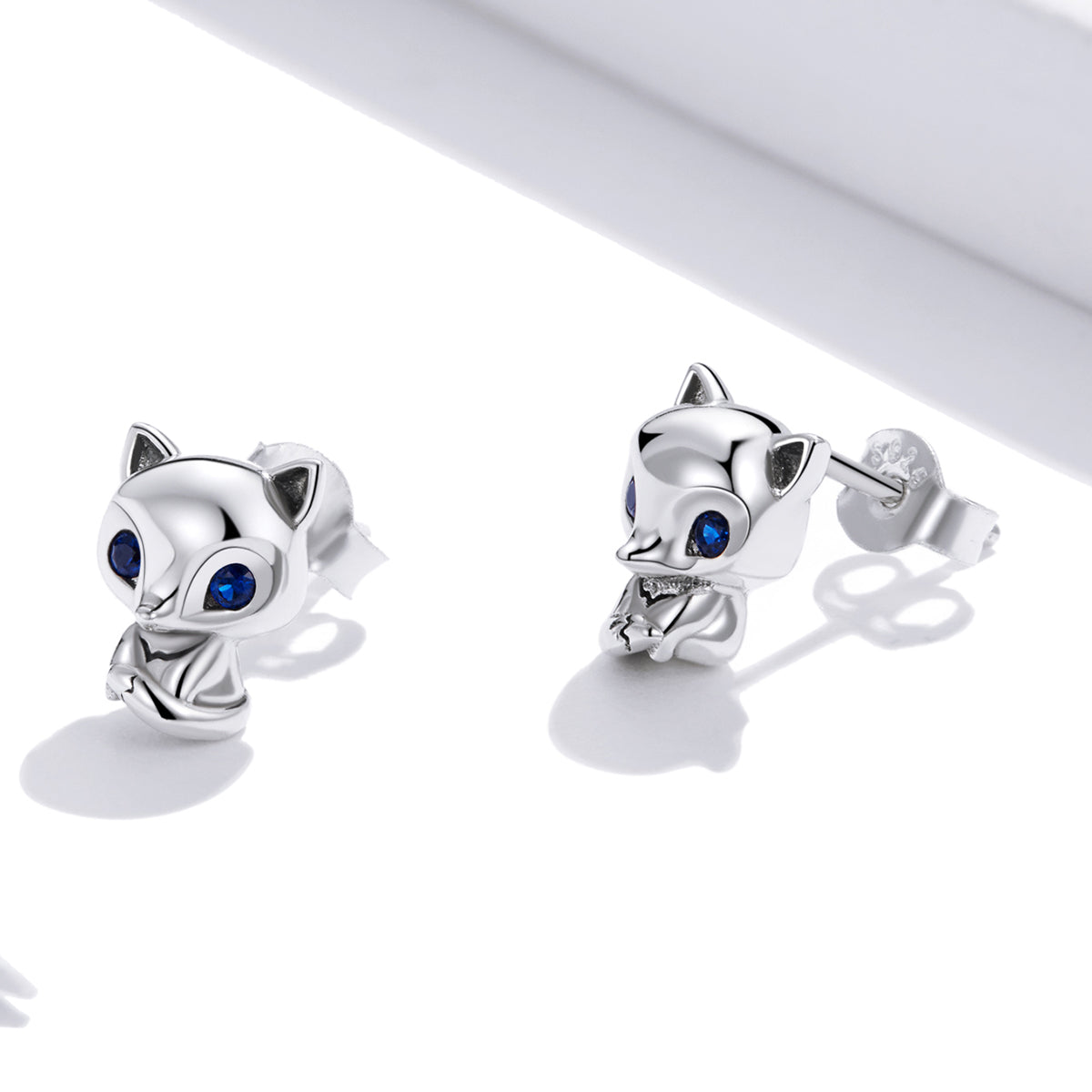 Sterling Silver Cute Fox Stud Hypoallergenic Earrings
