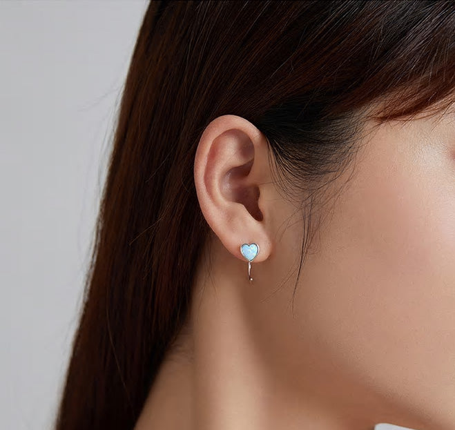 Sterling Silver Romantic Opal Heart Ear Spike Hypoallergenic Earrings