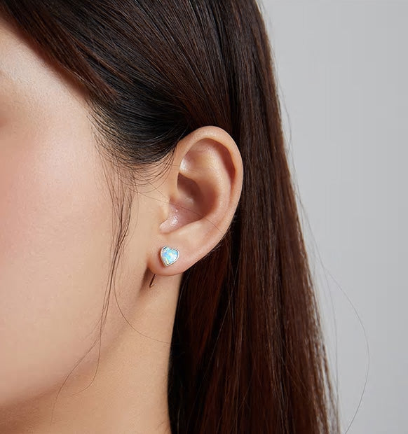Sterling Silver Romantic Opal Heart Ear Spike Hypoallergenic Earrings