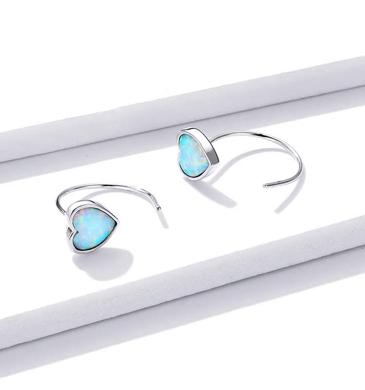 Sterling Silver Romantic Opal Heart Ear Spike Hypoallergenic Earrings