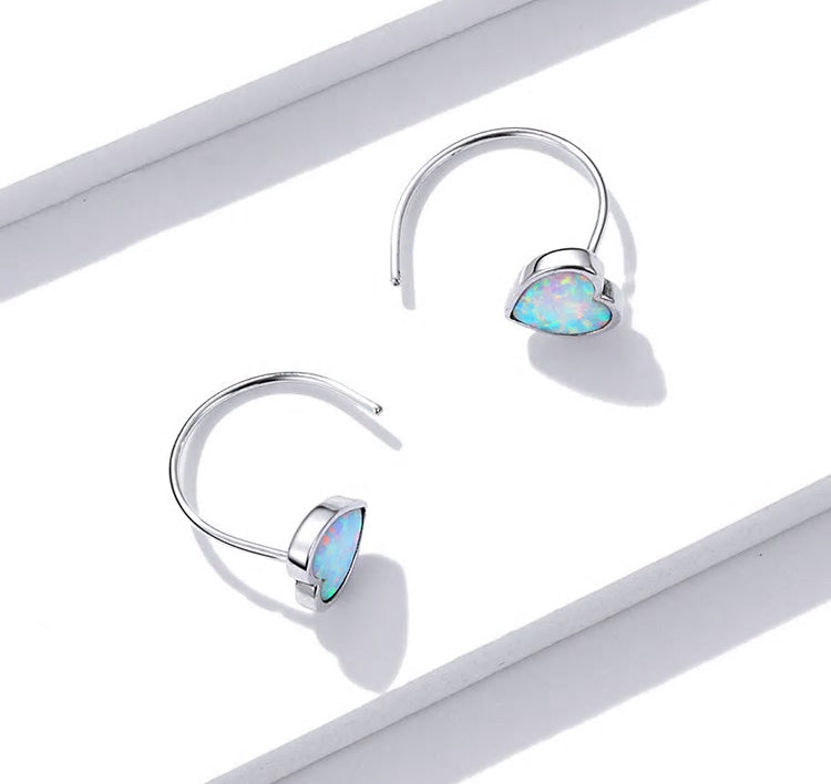 Sterling Silver Romantic Opal Heart Ear Spike Hypoallergenic Earrings