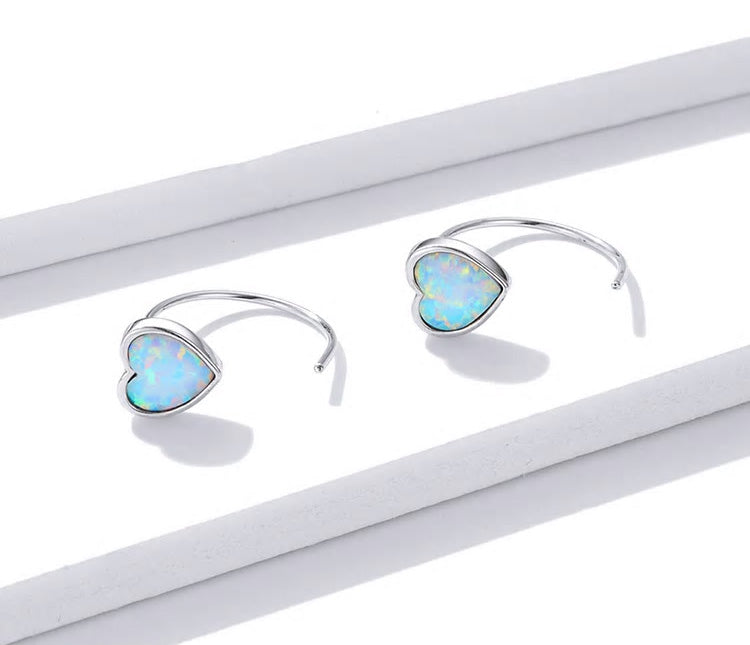 Sterling Silver Romantic Opal Heart Ear Spike Hypoallergenic Earrings