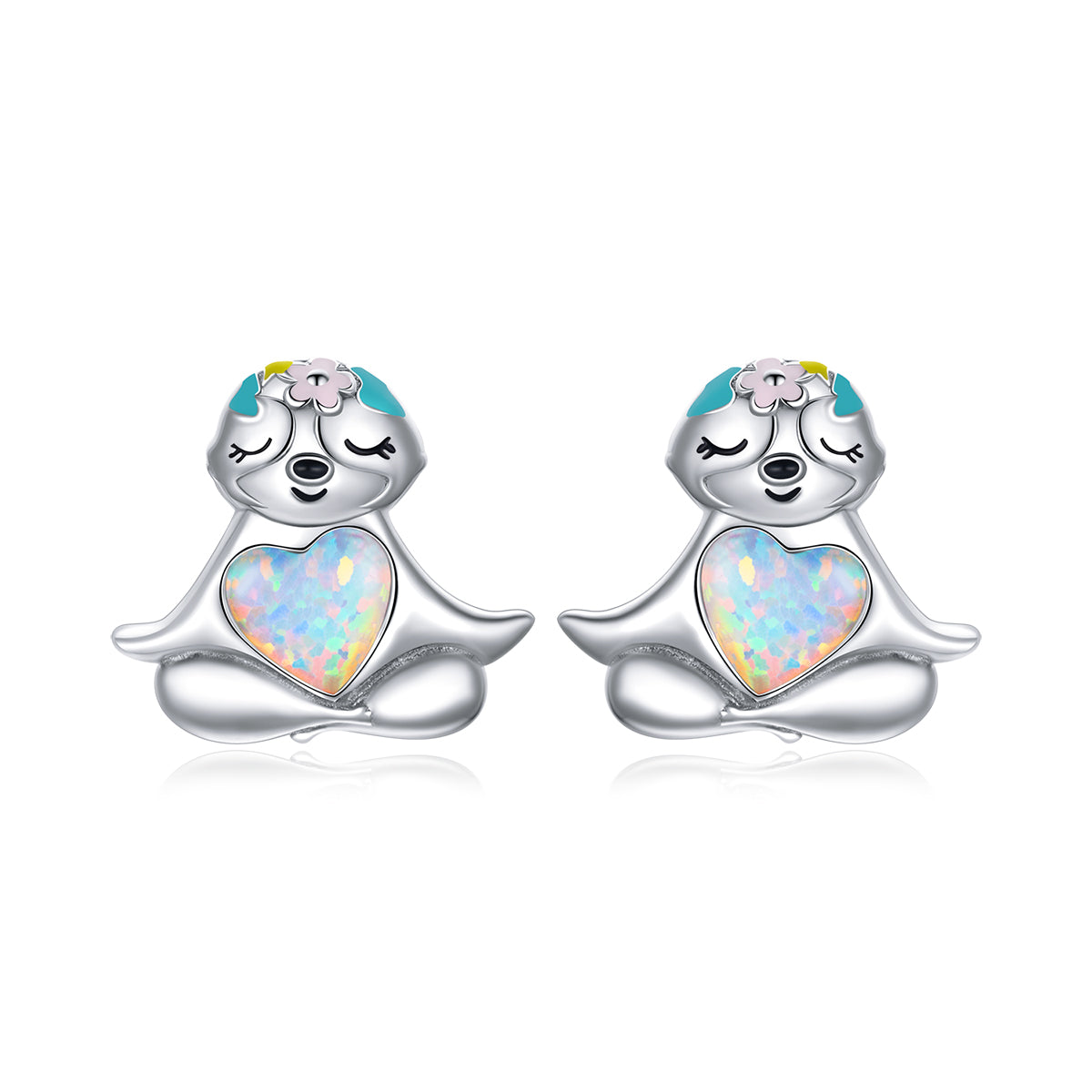 Sterling Silver Relaxed Sloth Stud Hypoallergenic Earrings