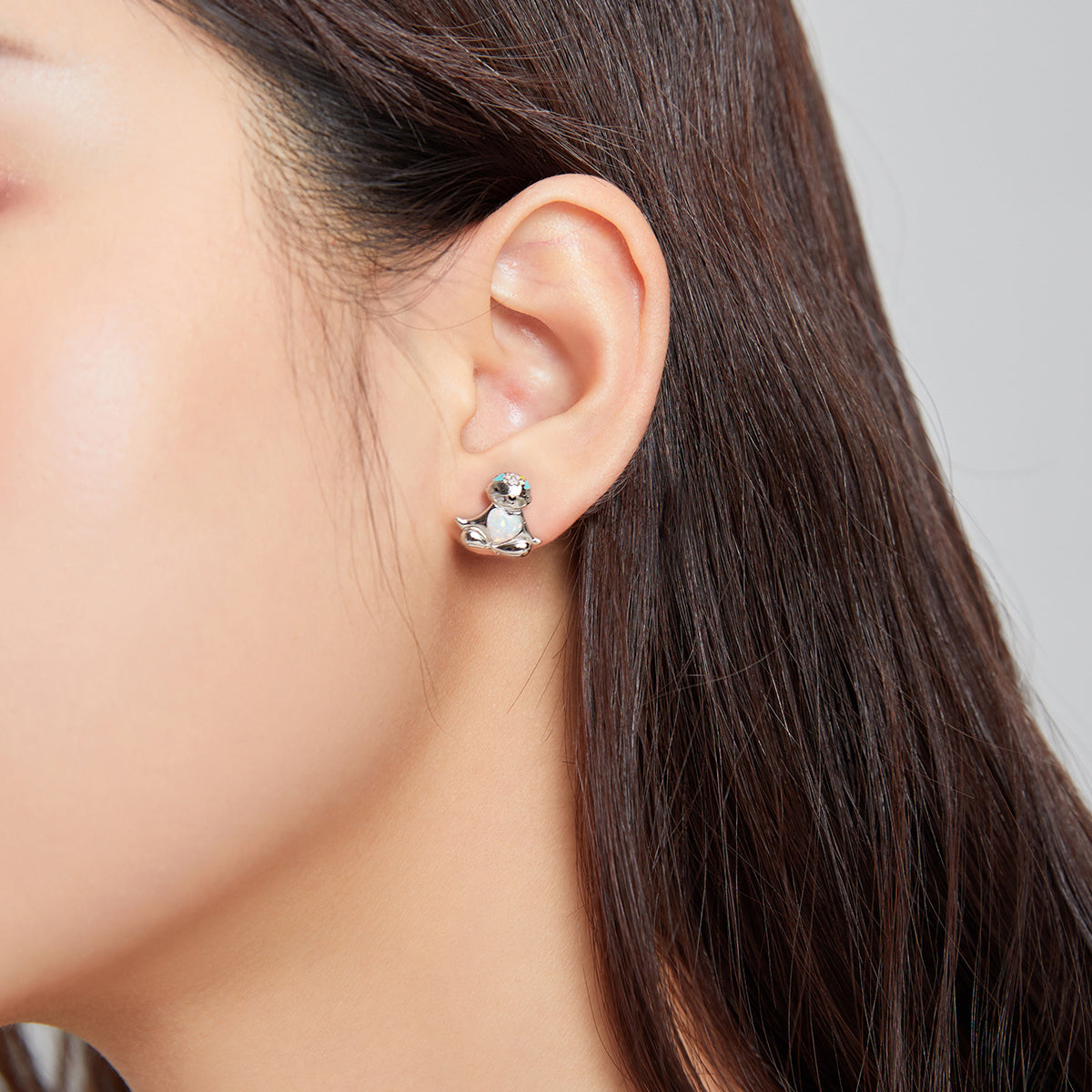 Sterling Silver Relaxed Sloth Stud Hypoallergenic Earrings