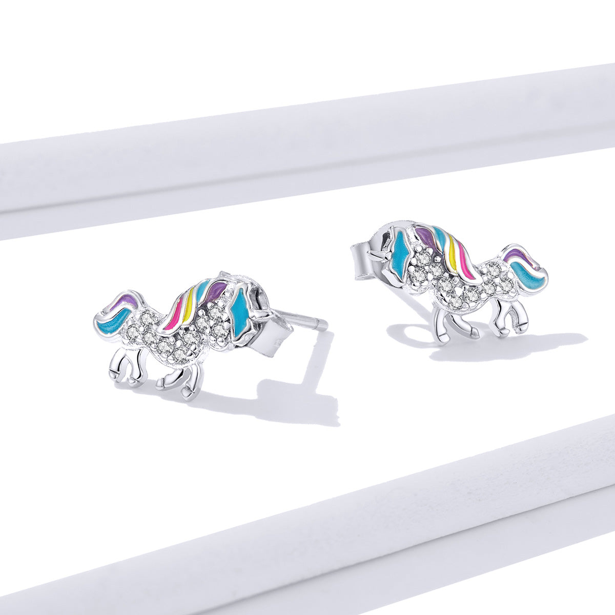 Sterling Silver Fantasy Unicorn Stud Hypoallergenic Earrings
