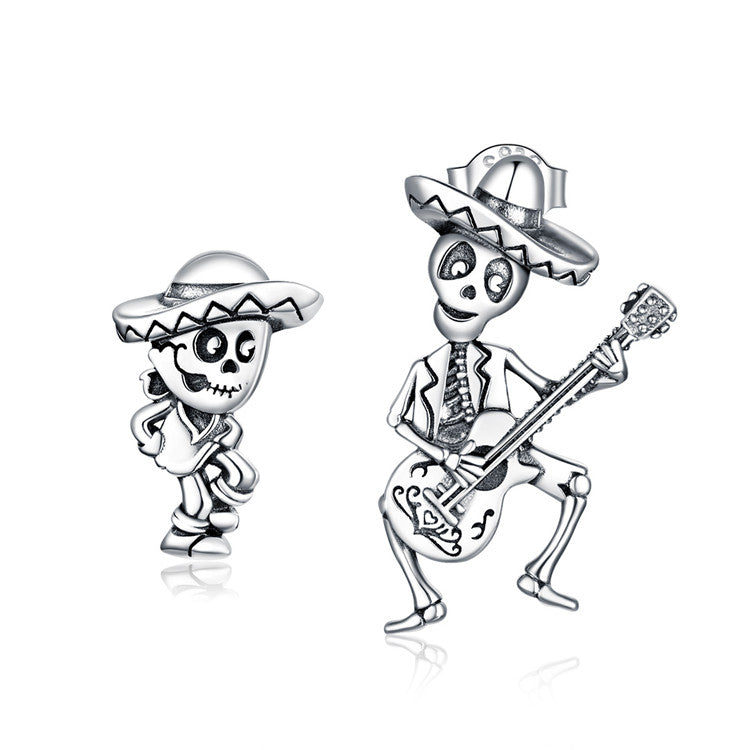 Sterling Silver Mexican 'Dia De Los Muertos' Celebration Stud Hypoallergenic Earrings