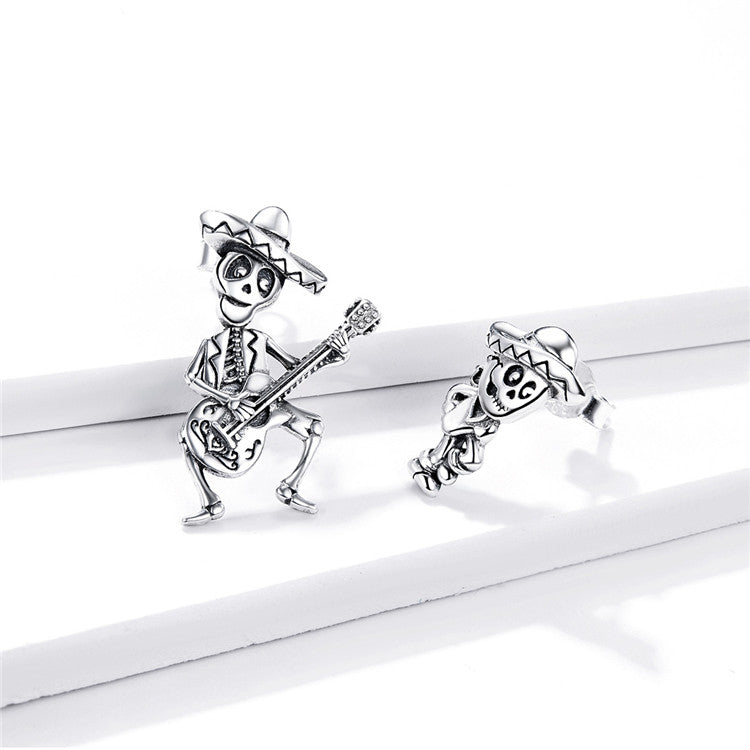 Sterling Silver Mexican 'Dia De Los Muertos' Celebration Stud Hypoallergenic Earrings
