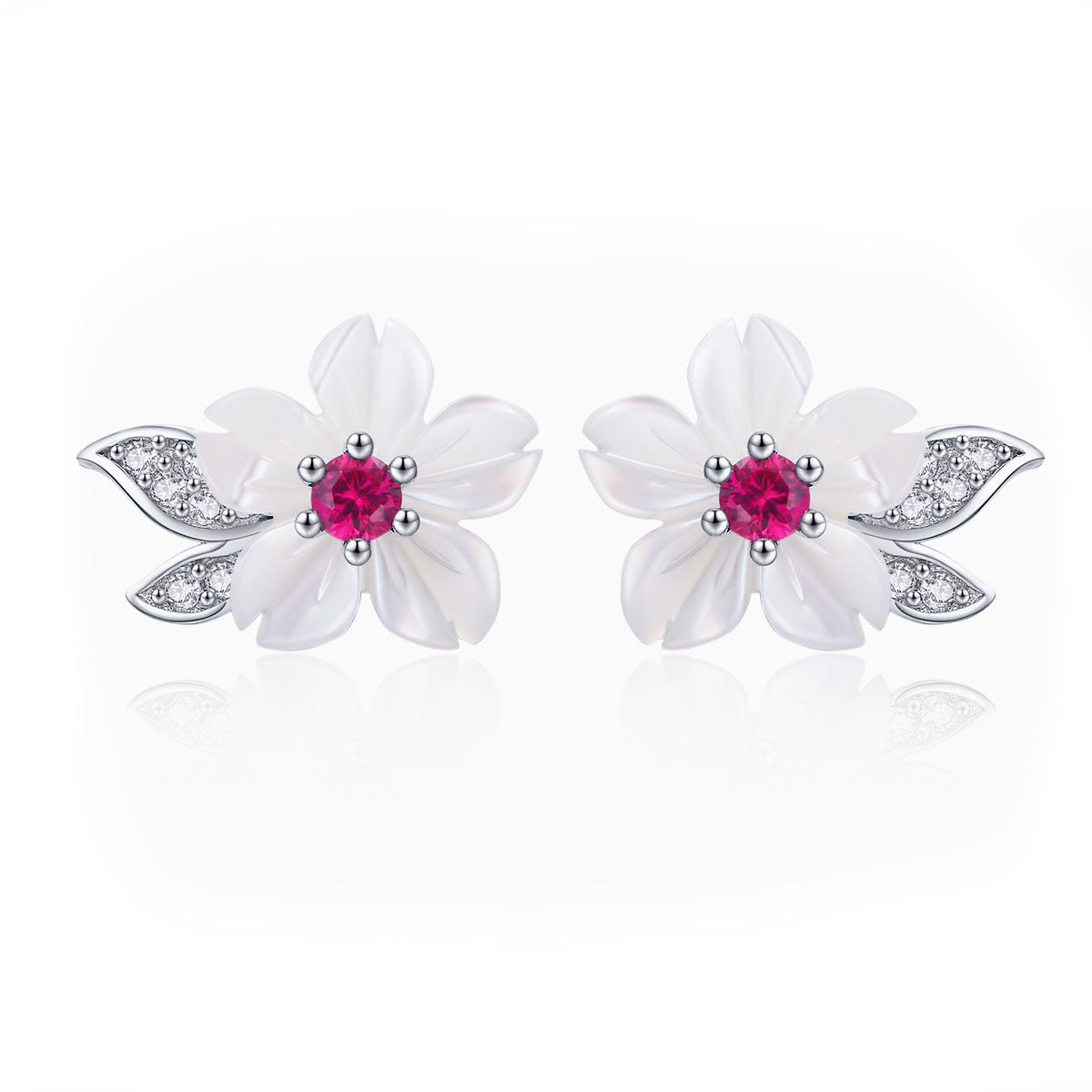 Sterling Silver White Vinca Flower Stud Hypoallergenic Earrings