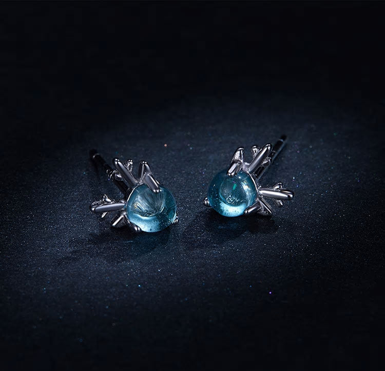 Sterling Silver Glass Stone Deer Stud Hypoallergenic Earrings