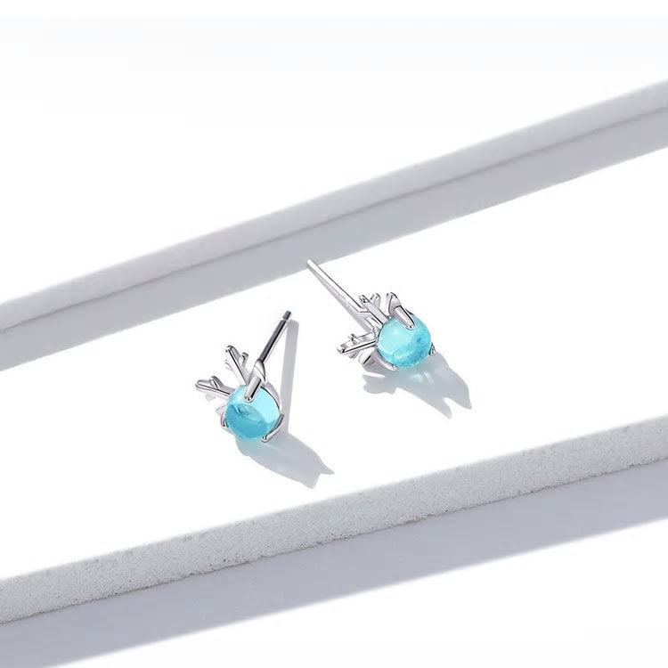 Sterling Silver Glass Stone Deer Stud Hypoallergenic Earrings
