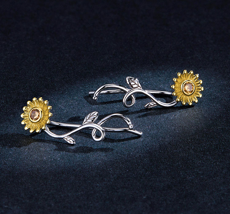 Sterling Silver Sunflower Hook Hypoallergenic Earrings