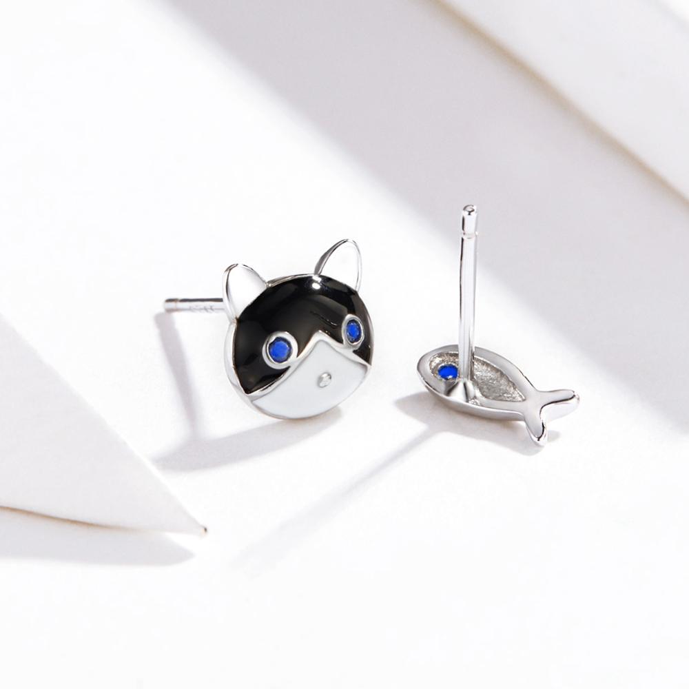 Sterling Silver Cat & Fish Stud Hypoallergenic Earrings