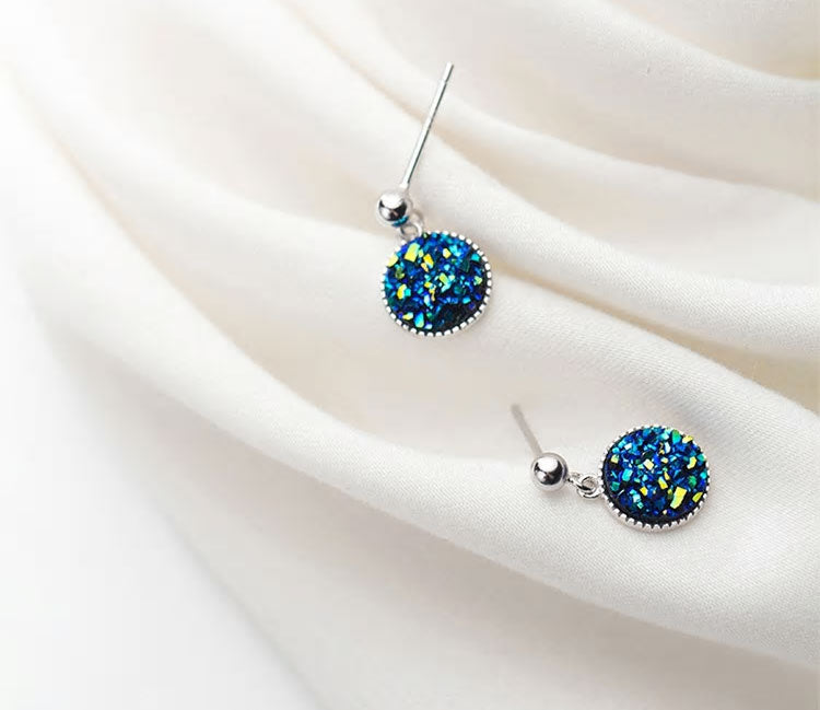Sterling Silver Blue Crystal Drop Stud Earrings