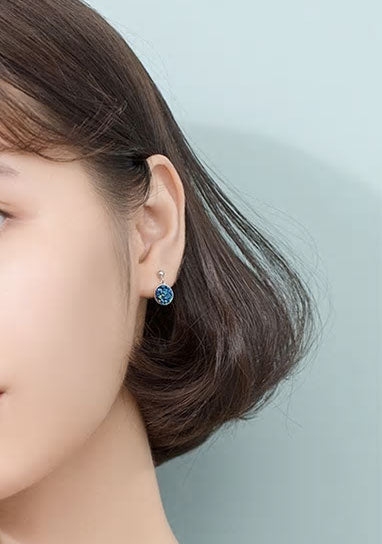 Sterling Silver Blue Crystal Drop Stud Earrings