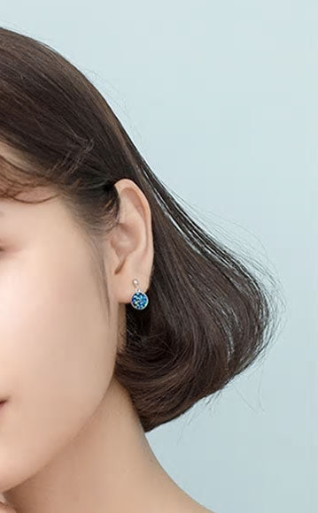 Sterling Silver Blue Crystal Drop Stud Earrings