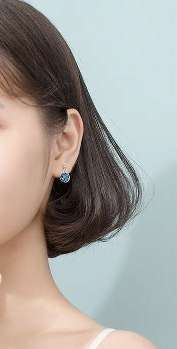 Sterling Silver Blue Crystal Drop Stud Earrings