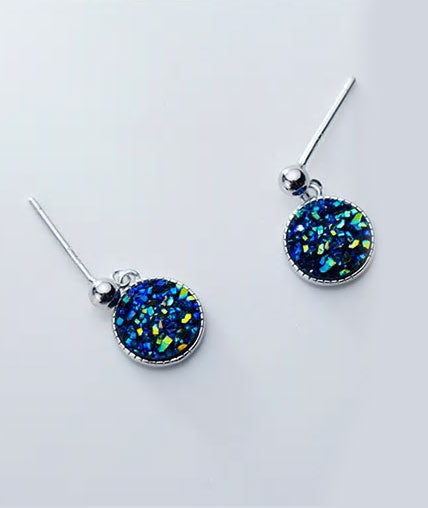 Sterling Silver Blue Crystal Drop Stud Earrings