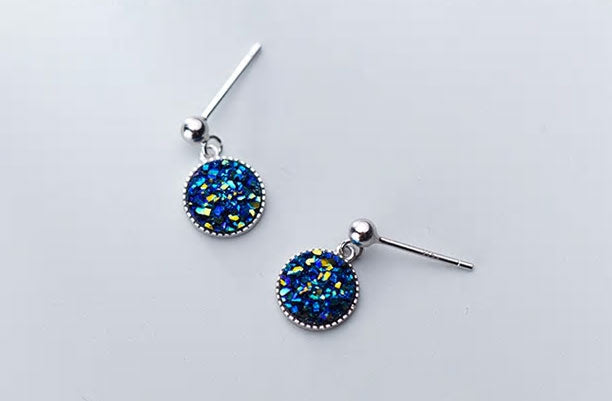 Sterling Silver Blue Crystal Drop Stud Earrings