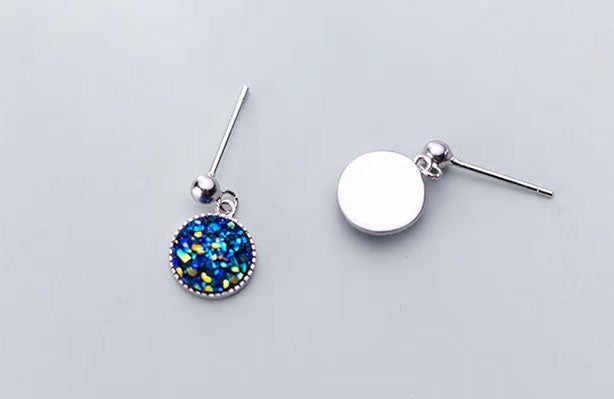 Sterling Silver Blue Crystal Drop Stud Earrings