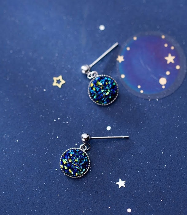 Sterling Silver Blue Crystal Drop Stud Earrings