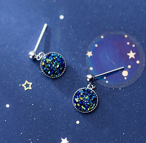 Sterling Silver Blue Crystal Drop Stud Earrings