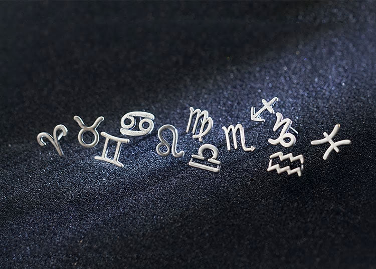 Sterling Silver 12 Signs Of The Zodiac Hypoallergenic Stud Earrings