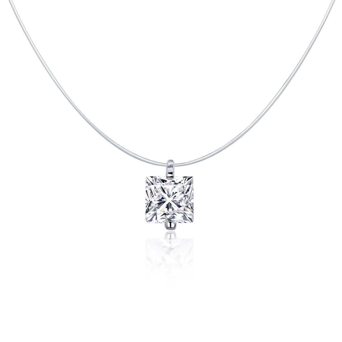 Transparent Nylon Square Rhinestone Choker Hypoallergenic Necklace