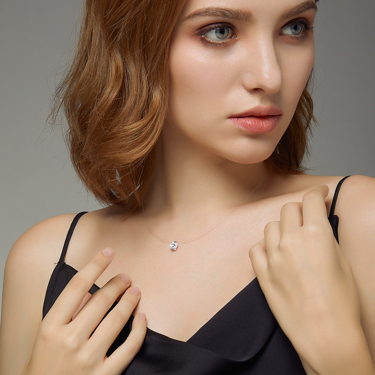 Transparent Nylon Square Rhinestone Choker Hypoallergenic Necklace