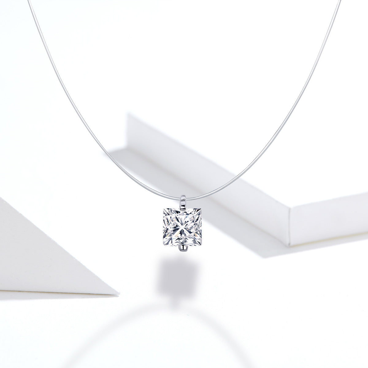 Transparent Nylon Square Rhinestone Choker Hypoallergenic Necklace