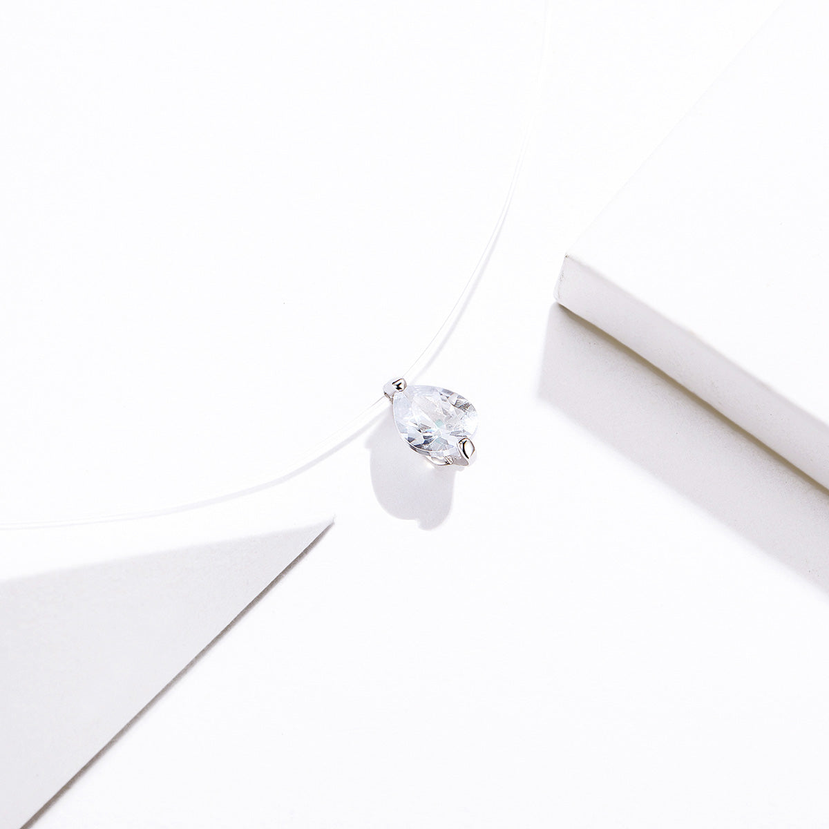 Transparent Nylon Round Drop Rhinestone Choker Hypoallergenic Necklace